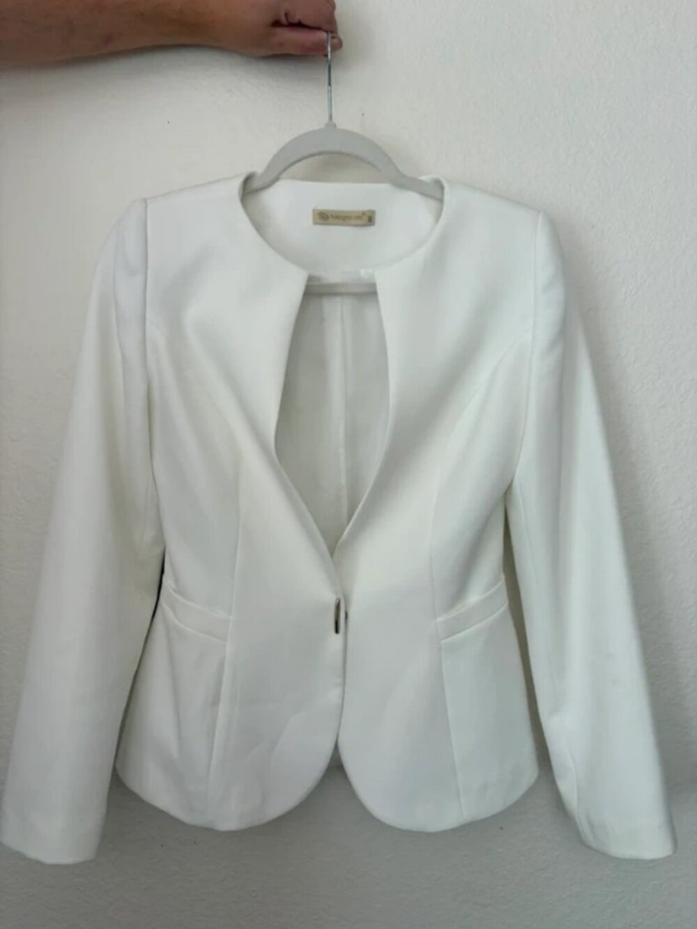 Women's White Collarless Single-Hook Blazer Jacket